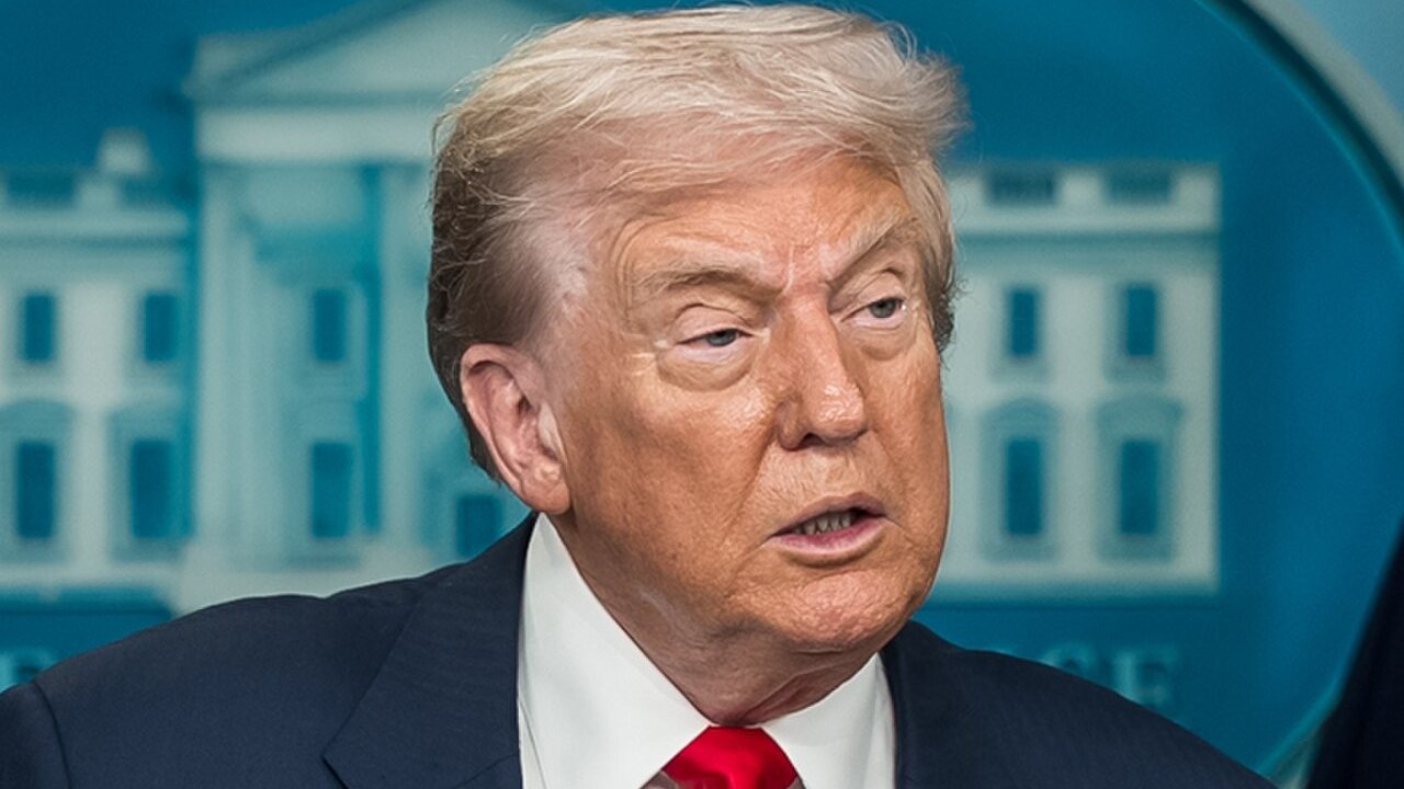 President Donald Trump speaking at a White House press conference